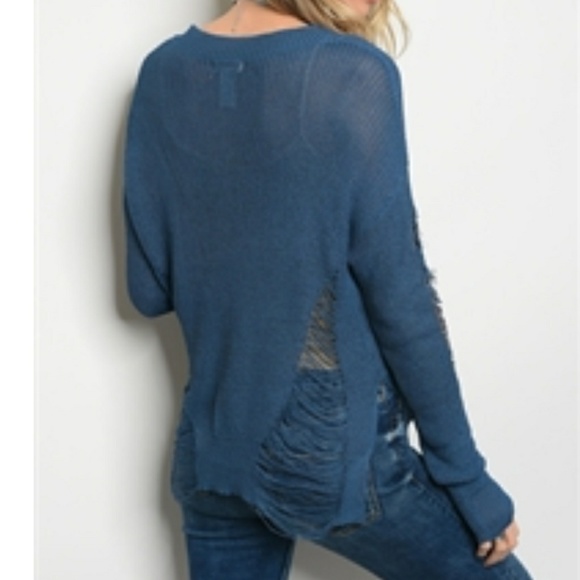 CRAZY SALE!! NWT Distressed teal  sweater - Picture 2 of 2